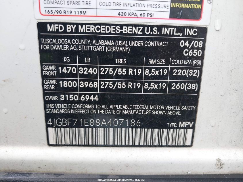 2008 Mercedes-Benz Gl 450 4Matic VIN: 4JGBF71E88A407186 Lot: 43163524
