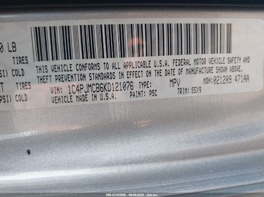 2019 Jeep Cherokee Latitude 4X4 VIN: 1C4PJMCB6KD121076 Lot: 43163559