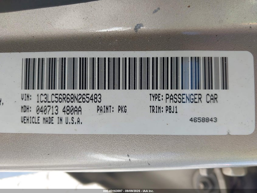 2008 Chrysler Sebring Touring VIN: 1C3LC56R68N265483 Lot: 43163597