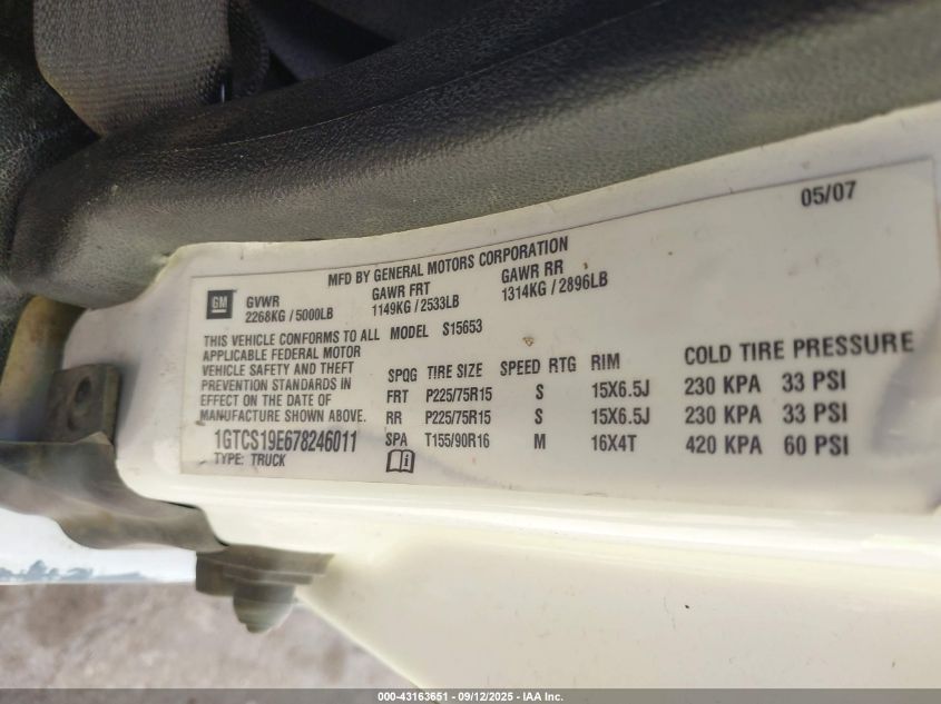 2007 GMC Canyon Sle1 VIN: 1GTCS19E678246011 Lot: 43163651