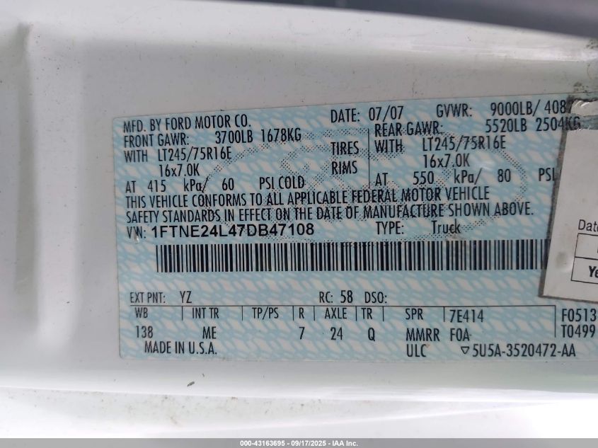 2006 Ford E-250 Commercial/Recreational VIN: 1FTNE24L06DA64449 Lot: 43163695