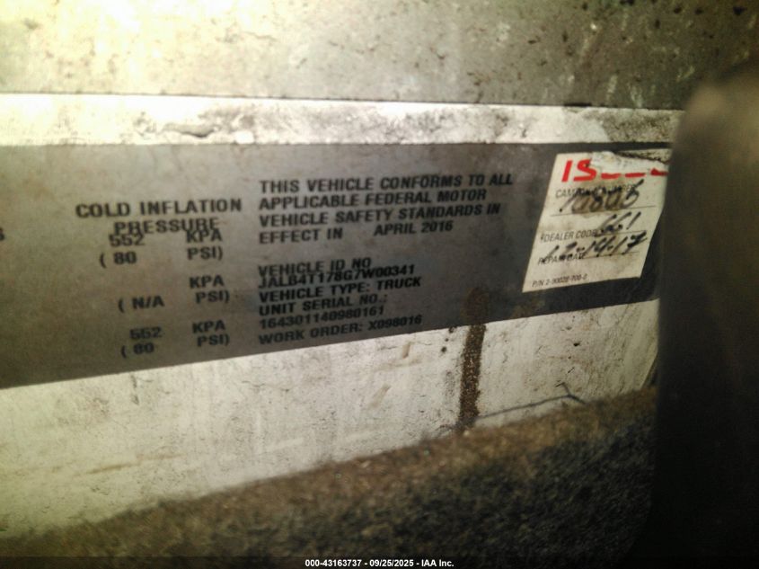 2016 Isuzu Npr VIN: JALB4T178G7W00341 Lot: 43163737