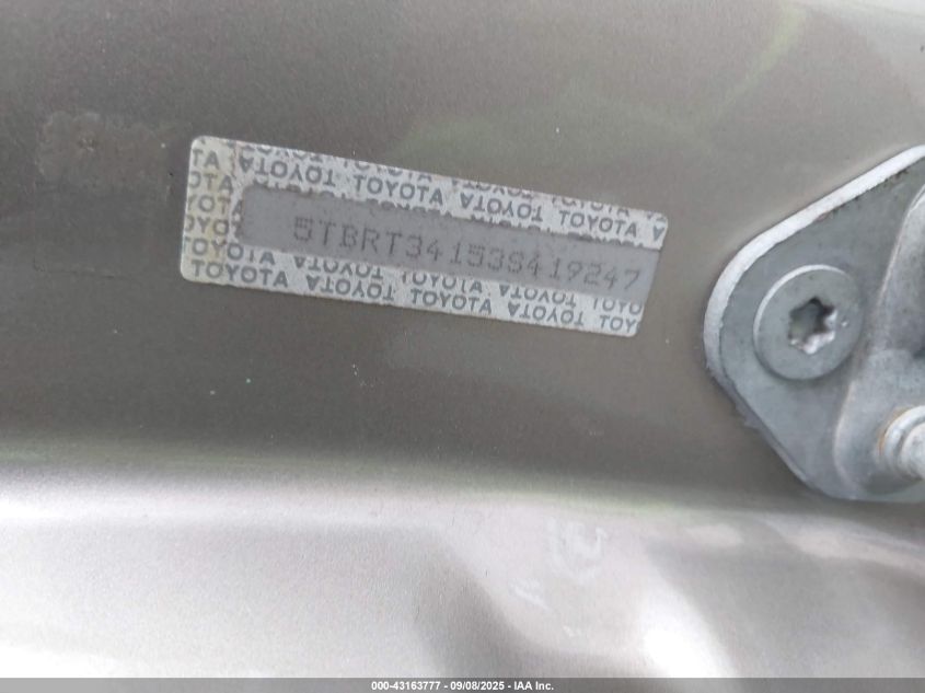 2003 Toyota Tundra Sr5 V8 VIN: 5TBRT34153S419247 Lot: 43163777