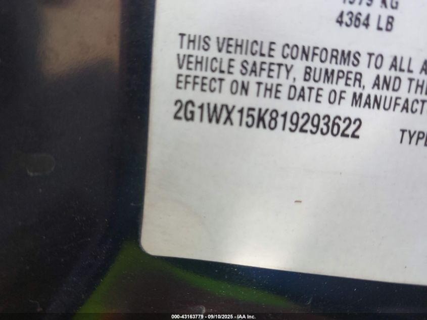 2001 Chevrolet Monte Carlo Ss VIN: 2G1WX15K819293622 Lot: 43163779