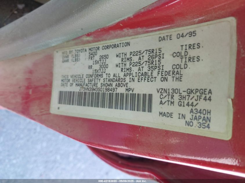 1995 Toyota 4Runner Vn39 Sr5 VIN: JT3VN39W3S0198497 Lot: 43163855