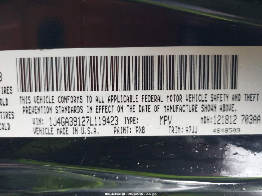 2007 Jeep Wrangler Unlimited X VIN: 1J4GA39127L119423 Lot: 43163938
