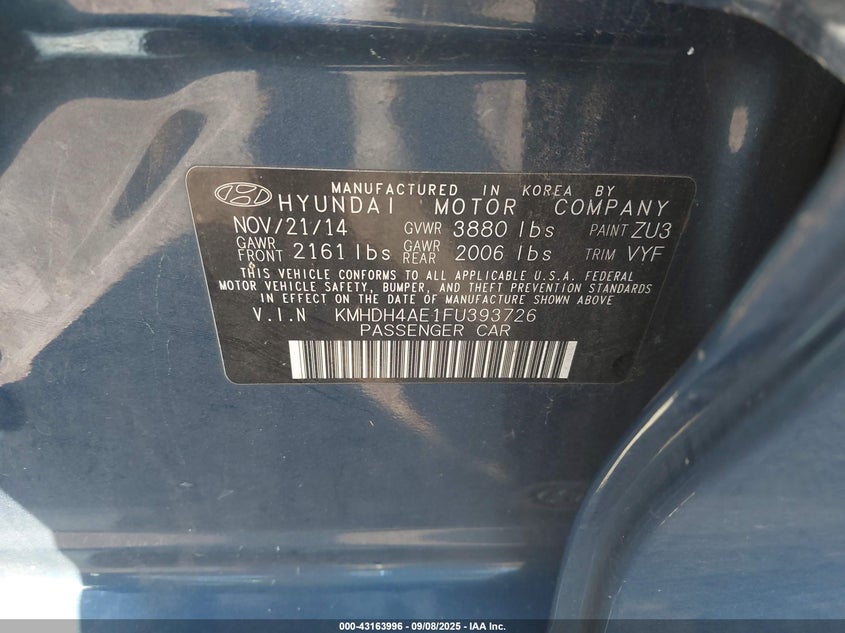 2015 HYUNDAI ELANTRA SE - KMHDH4AE1FU393726