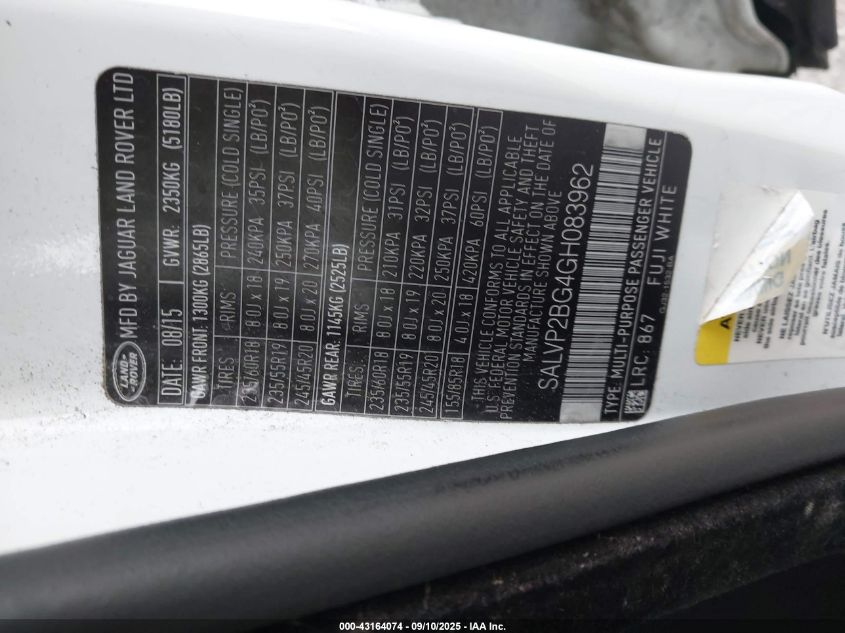 2016 LAND ROVER RANGE ROVER EVOQUE SE/SE PREMIUM - SALVP2BG4GH083962