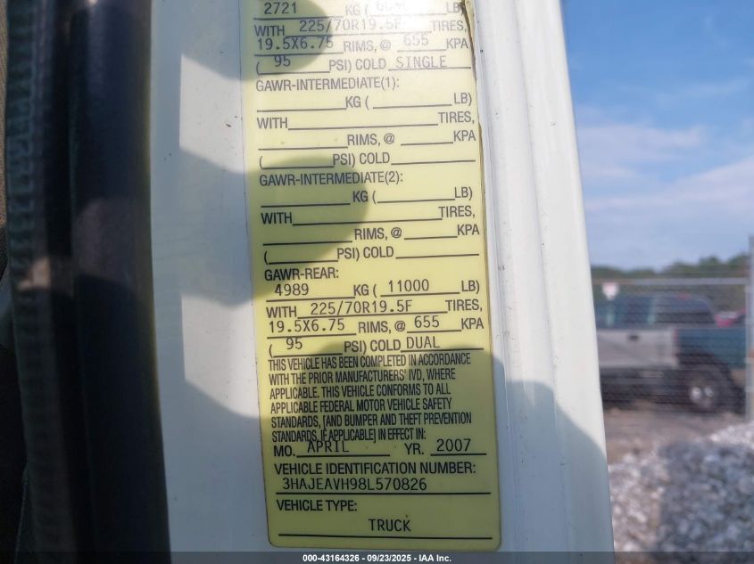2008 International Cf 500 VIN: 3HAJEAVH98L570826 Lot: 43164326