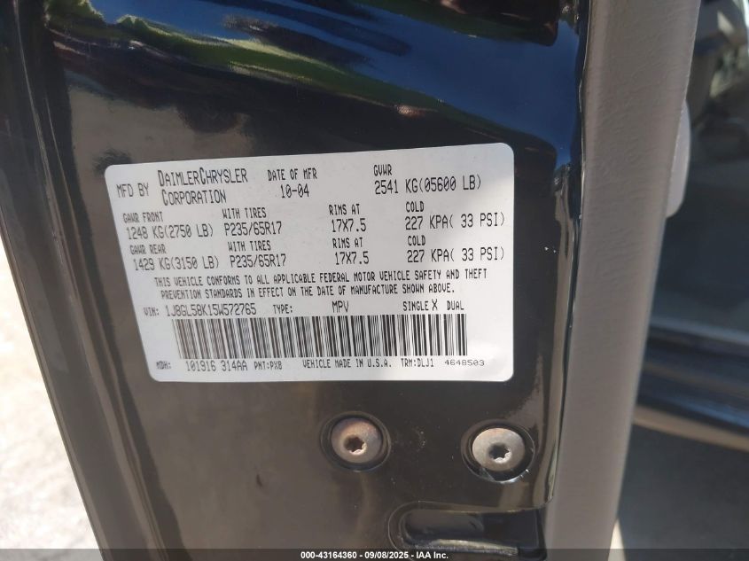 2005 Jeep Liberty Limited Edition VIN: 1J8GL58K15W572765 Lot: 43164360