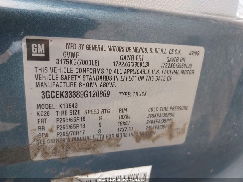2009 Chevrolet Silverado 1500 Ltz VIN: 3GCEK33389G120869 Lot: 43164441