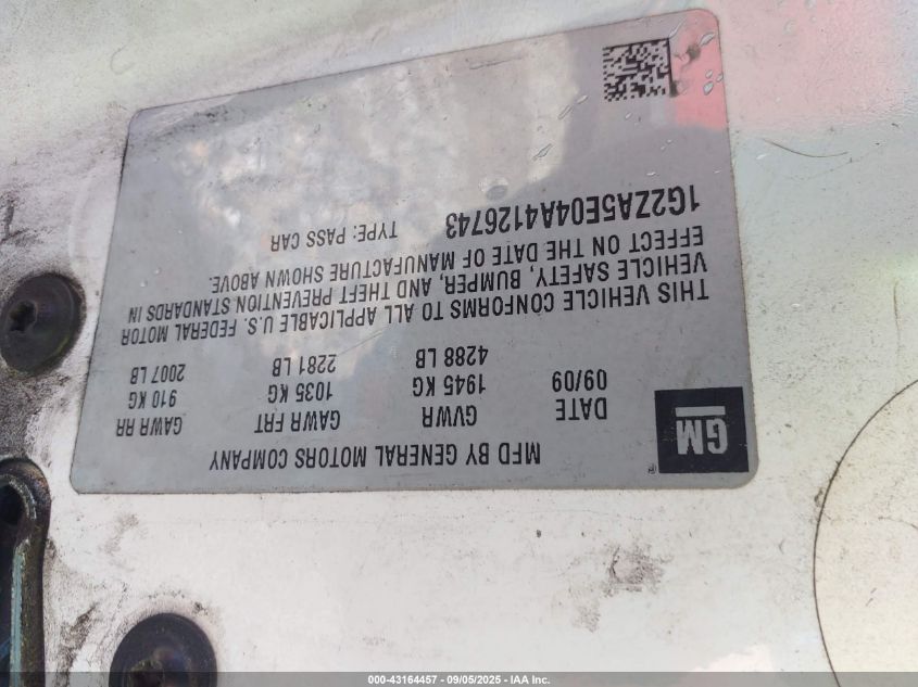 2010 Pontiac G6 VIN: 1G2ZA5E04A4126743 Lot: 43164457