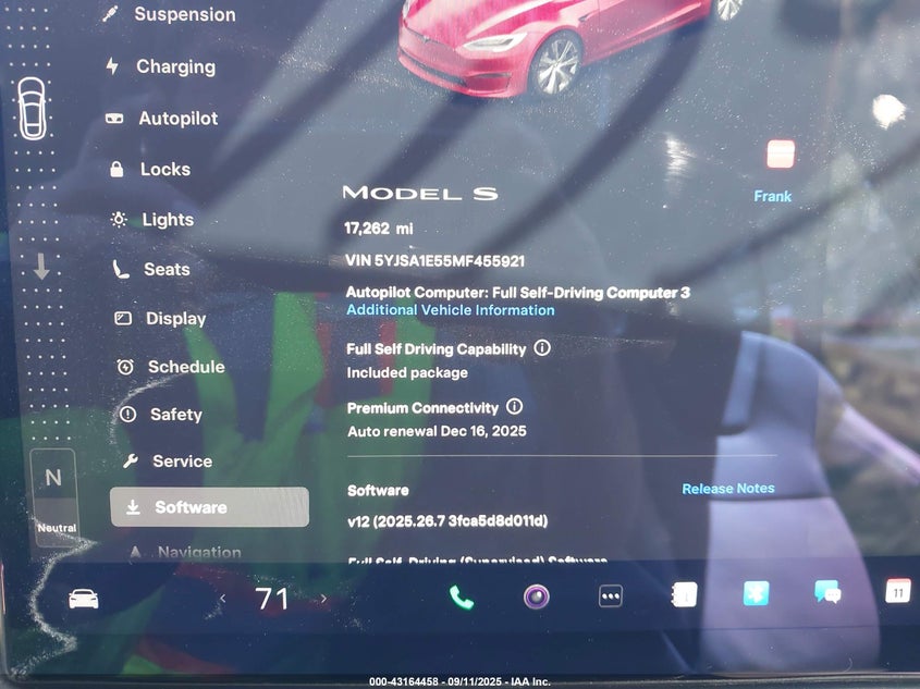 2021 TESLA MODEL S(VIN: 5YJSA1E55MF455921