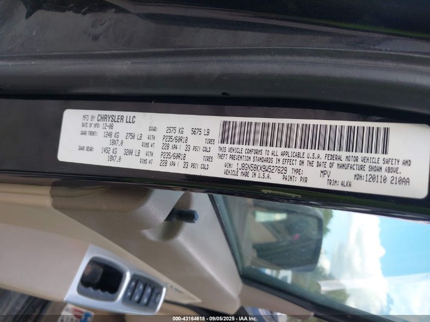 2009 Jeep Liberty Limited Edition VIN: 1J8GN58KX9W527629 Lot: 43164618