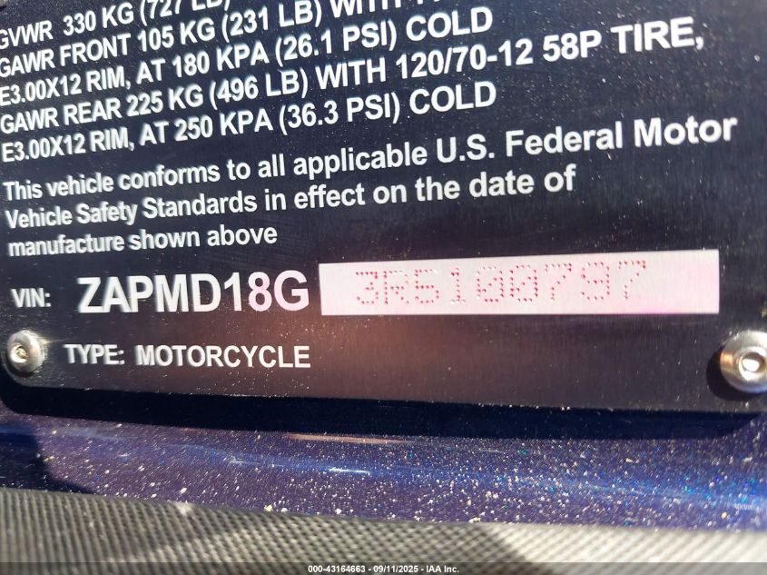 2024 Vespa Primavera/Sprint 150 VIN: ZAPMD18G3R5100797 Lot: 43164663
