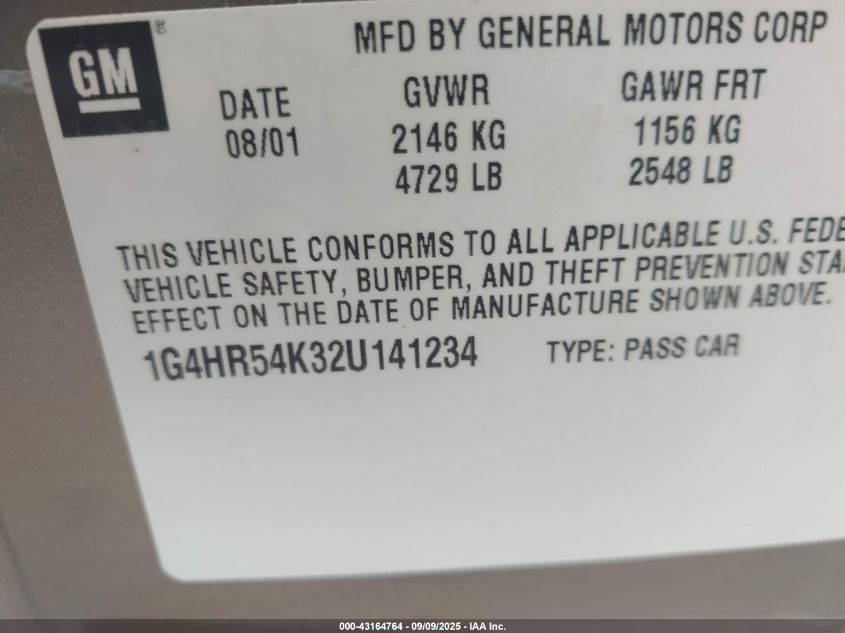 2003 Buick Lesabre Limited VIN: 1G4HR54K83U261340 Lot: 43164764