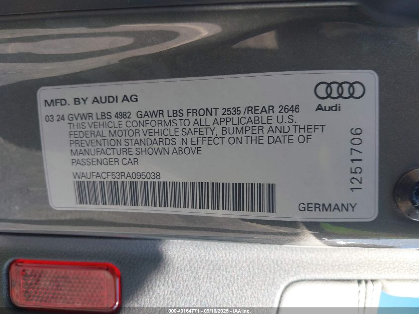 2024 Audi A5 Sportback - WAUFACF53RA095038