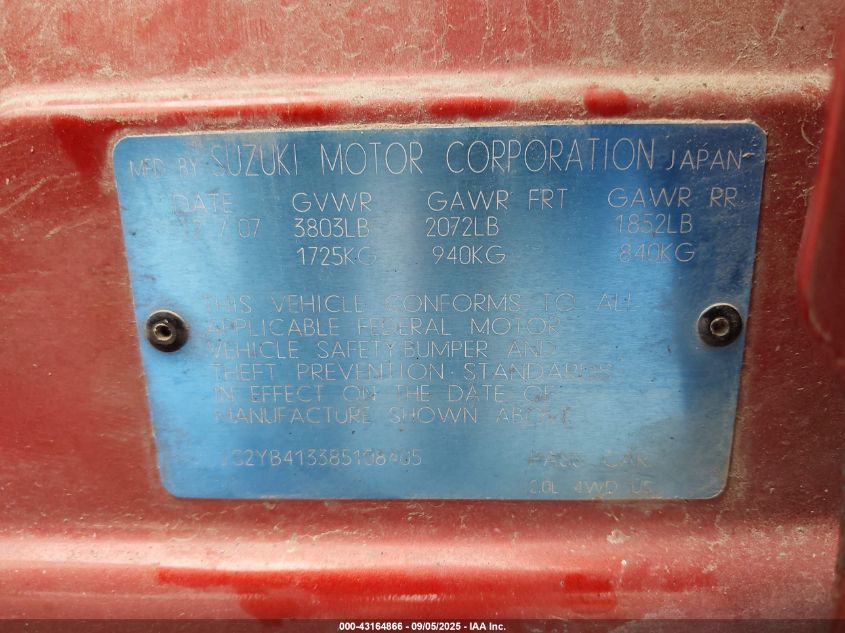 2008 Suzuki Sx4 Convenience/Touring VIN: JS2YB413385108405 Lot: 43164866