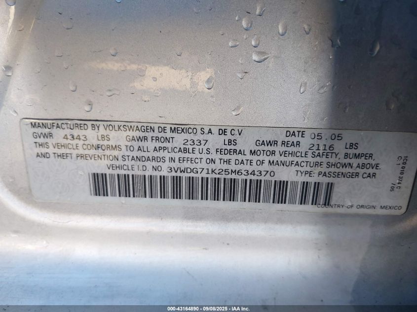 VOLKSWAGEN NEW JETTA 2005 3VWDG71K25M634370 Photo 9