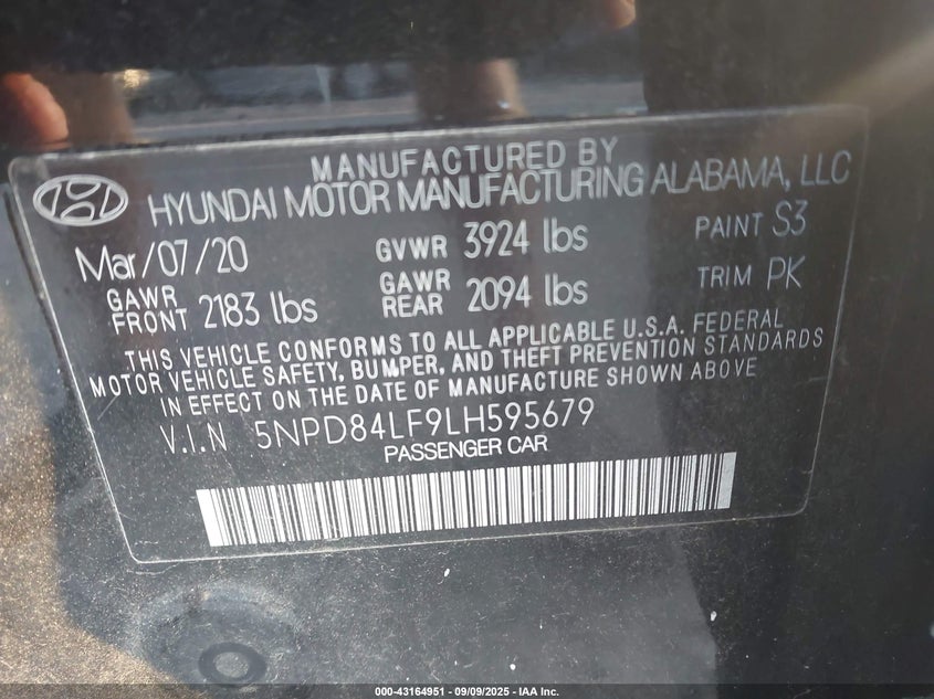 2020 HYUNDAI ELANTRA SEL/VALUE/LIMITED - 5NPD84LF9LH595679