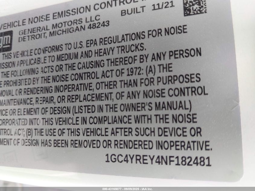 2022 Chevrolet Silverado 2500Hd 4Wd Standard Bed High Country VIN: 1GC4YREY4NF182481 Lot: 43165077