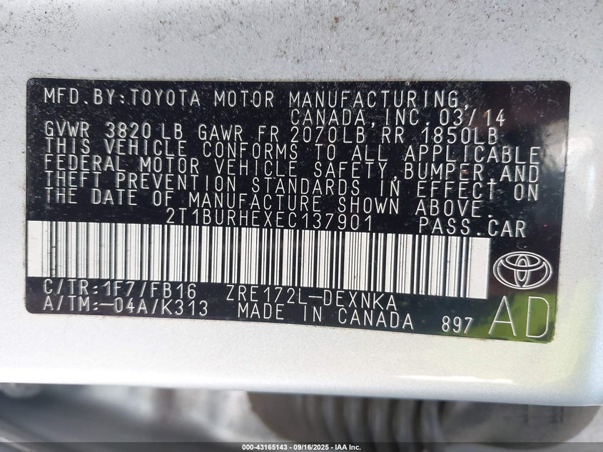 2014 TOYOTA COROLLA LE - 2T1BURHEXEC137901