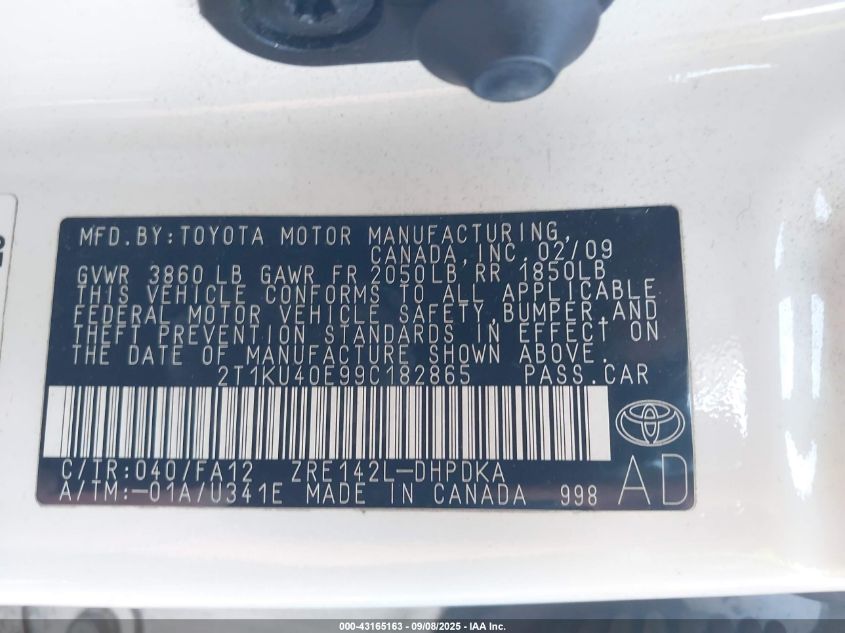 2009 Toyota Matrix VIN: 2T1KU40E99C182865 Lot: 43165163