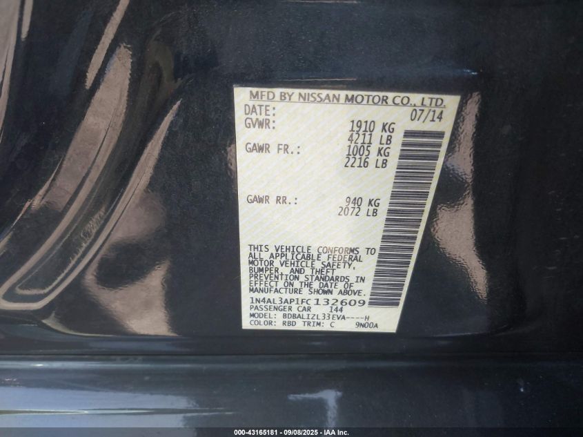 2015 Nissan Altima 2.5 Sv VIN: 1N4AL3AP1FC132609 Lot: 43165181