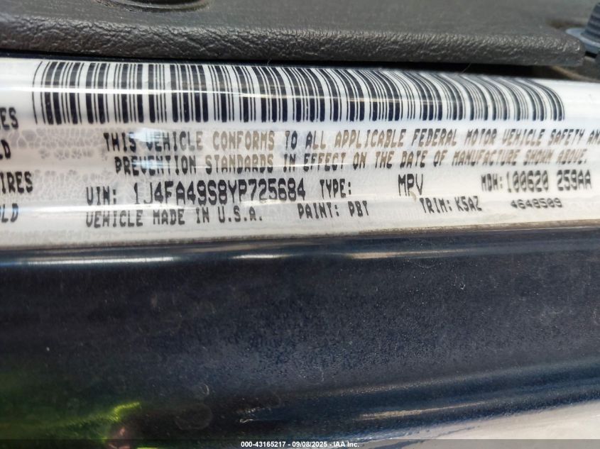 2000 Jeep Wrangler Sport VIN: 1J4FA49S8YP725684 Lot: 43165217