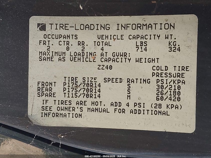 1997 Saturn Sc Sc1 VIN: 1G8ZF1282VZ200938 Lot: 43165250