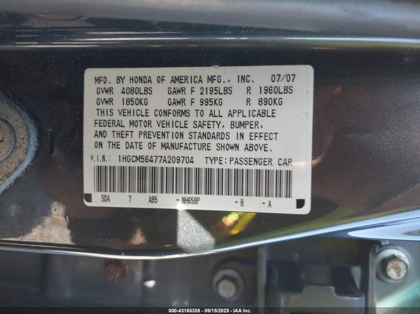 1HGCM56477A209704 2007 HONDA ACCORD photo no. 9