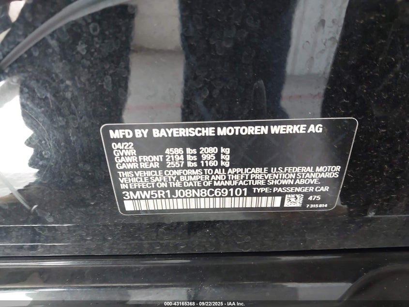 2022 BMW 330I - 3MW5R1J08N8C69101