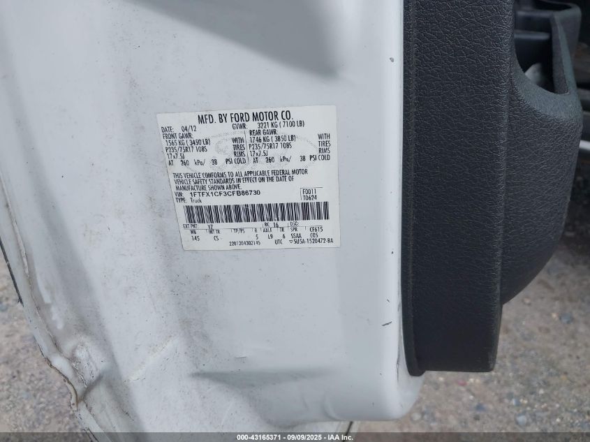 2012 Ford F-150 Xl VIN: 1FTFX1CF3CFB86730 Lot: 43165371