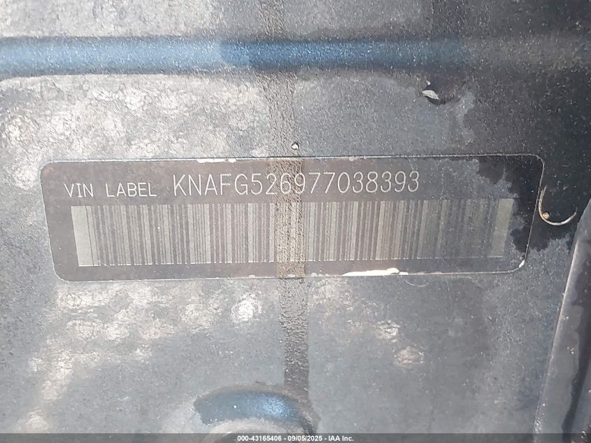 2007 Kia Rondo Lx V6 VIN: KNAFG526977038393 Lot: 43165406