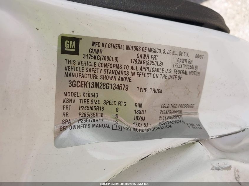 2008 Chevrolet Silverado 1500 Lt1 VIN: 3GCEK13M28G134679 Lot: 43165639