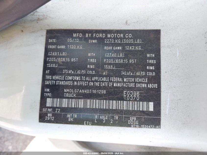 2013 Ford Transit Connect Xl VIN: NM0LS7AN4DT161298 Lot: 43165660