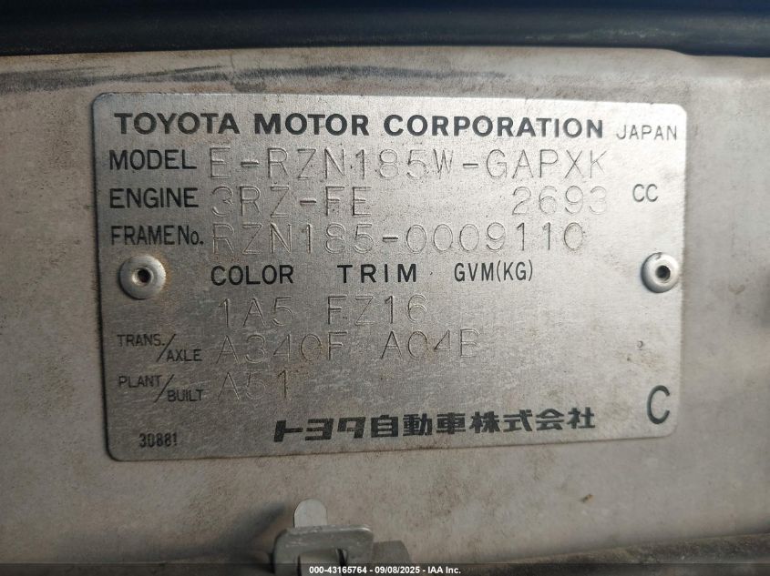 1996 Toyota 4Runner VIN: RZN1850009110 Lot: 43165764