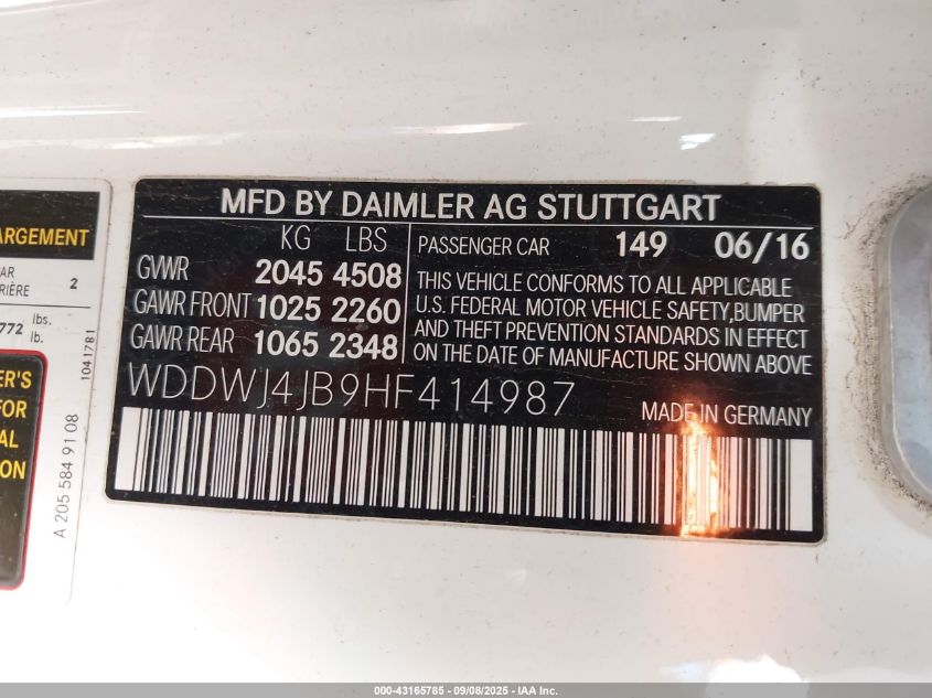 2017 Mercedes-Benz C 300 VIN: WDDWJ4JB9HF414987 Lot: 43165785