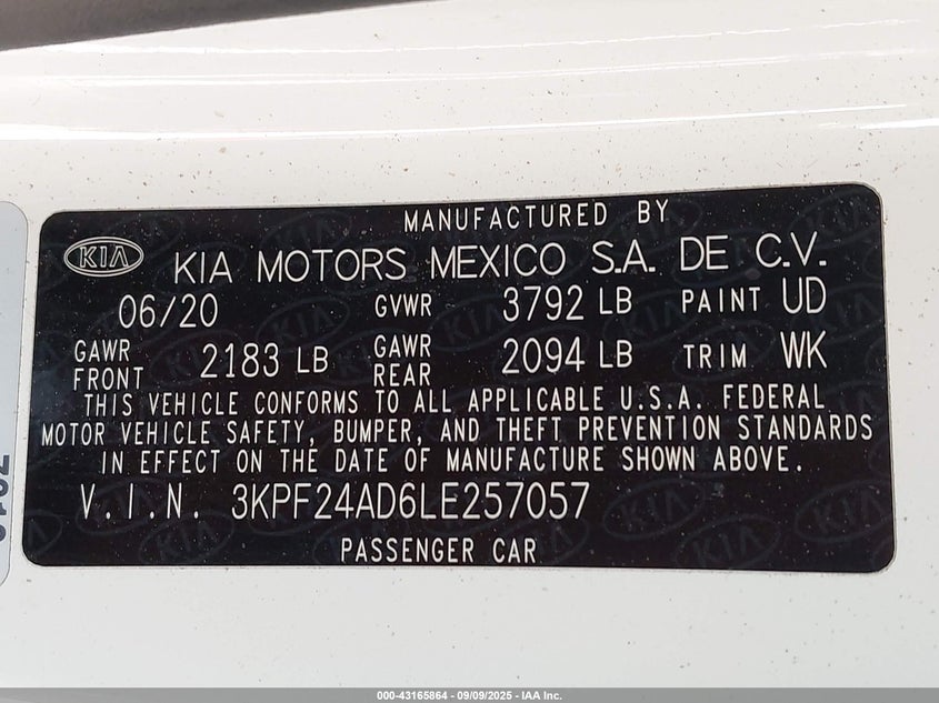 2020 KIA FORTE LXS - 3KPF24AD6LE257057