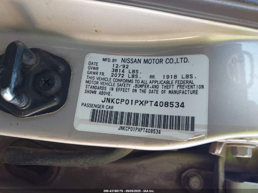 1993 Infiniti G20 VIN: JNKCP01PXPT408534 Lot: 43166176