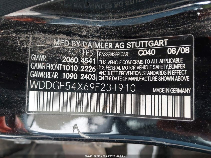 2009 Mercedes-Benz C 300 Sport VIN: WDDGF54X69F231910 Lot: 43166272