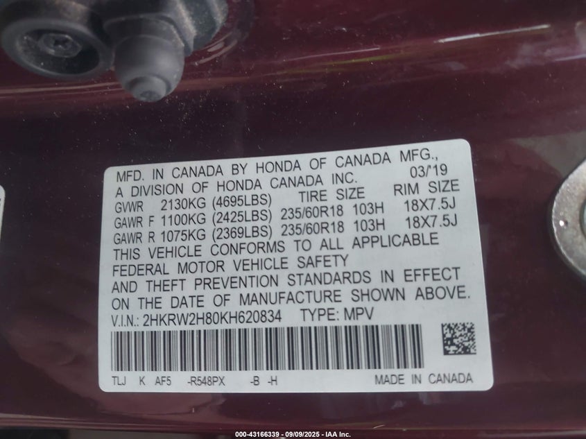 2019 HONDA CR-V EX-L - 2HKRW2H80KH620834