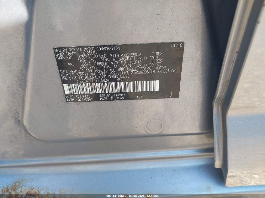 2010 Scion Xb VIN: JTLZE4FE1A1115824 Lot: 43166682