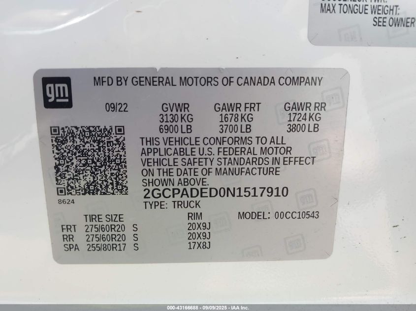 2022 Chevrolet Silverado 1500 2Wd Short Bed Rst VIN: 2GCPADED0N1517910 Lot: 43166688