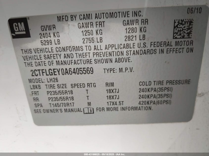 2010 GMC Terrain Slt-1 VIN: 2CTFLGEY0A6405569 Lot: 43166825