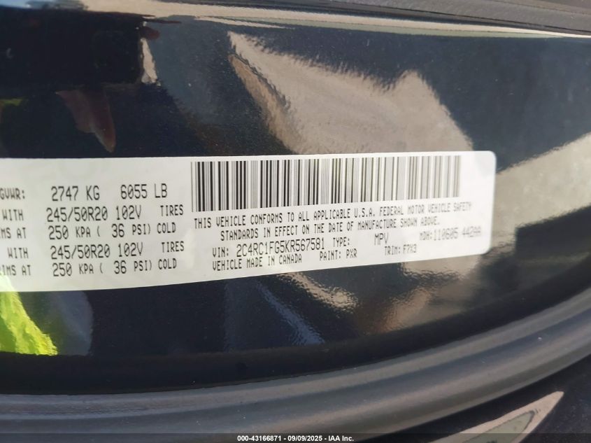 2019 Chrysler Pacifica Touring Plus VIN: 2C4RC1FG5KR567581 Lot: 43166871