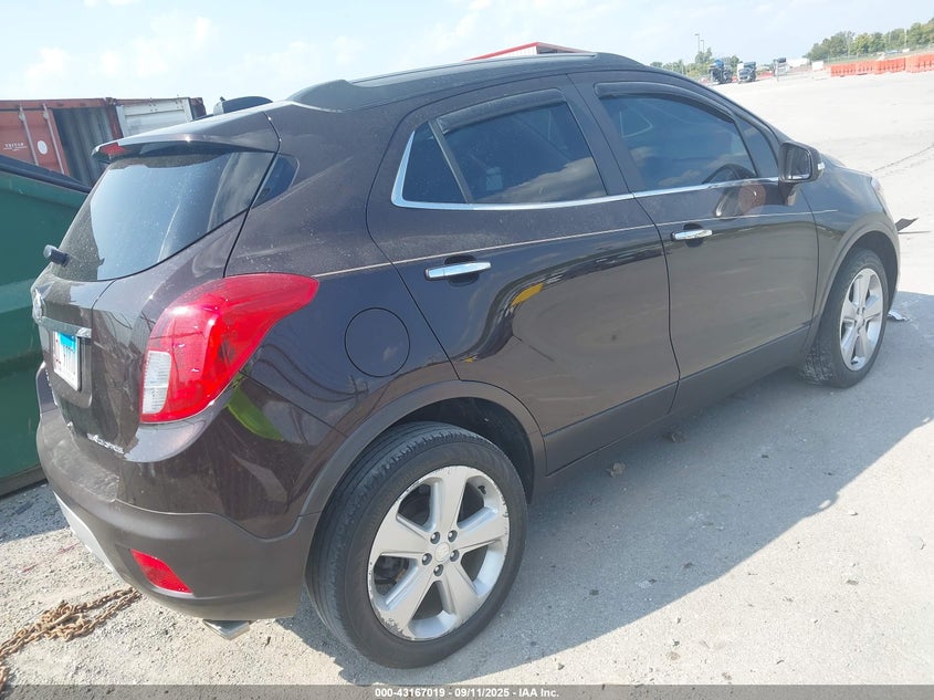 Vin: kl4cjcsb6fb216372, lot: 43661389, buick encore leather 20154