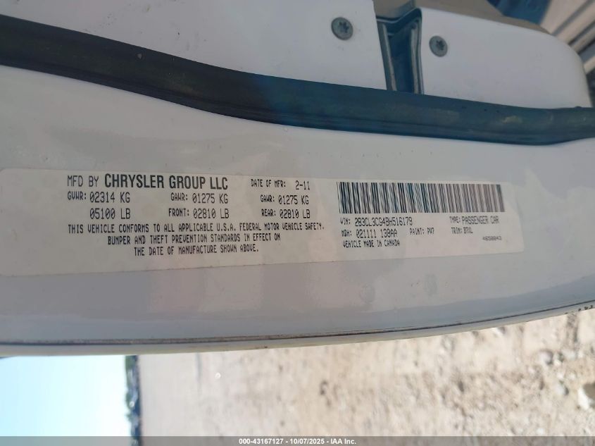 2011 Dodge Charger VIN: 2B3CL3CG4BH516179 Lot: 43167127