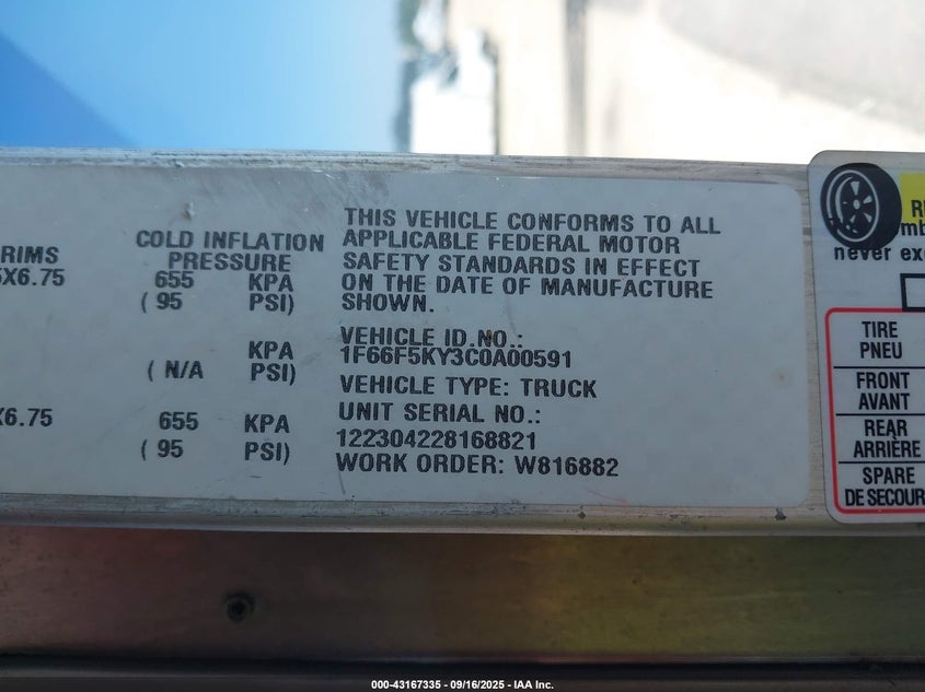 2012 Ford F-59 Commercial Stripped VIN: 1F66F5KY3C0A00591 Lot: 43167335