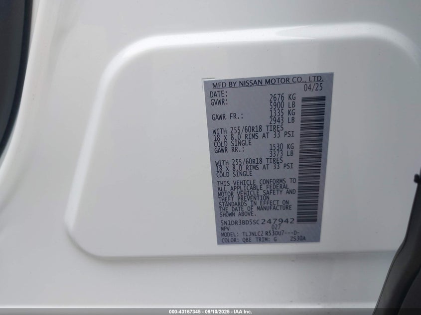 2025 NISSAN PATHFINDER SV 4WD - 5N1DR3BD5SC247942